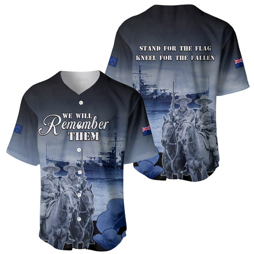 New Zealand ANZAC Day Baseball Jersey HMNZS Achilles We Will Remember Them
