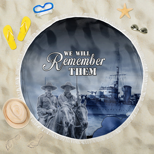 New Zealand ANZAC Day Beach Blanket HMNZS Achilles We Will Remember Them