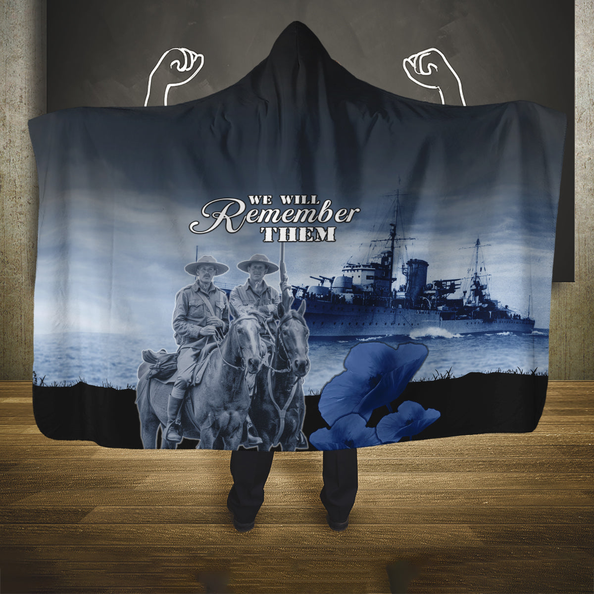 New Zealand ANZAC Day Hooded Blanket HMNZS Achilles We Will Remember Them