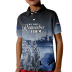 New Zealand ANZAC Day Kid Polo Shirt HMNZS Achilles We Will Remember Them