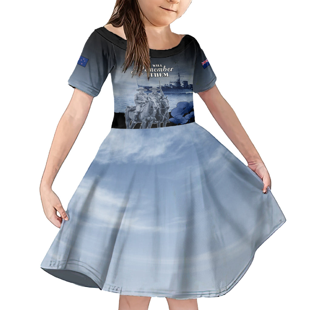 New Zealand ANZAC Day Kid Short Sleeve Dress HMNZS Achilles We Will Remember Them