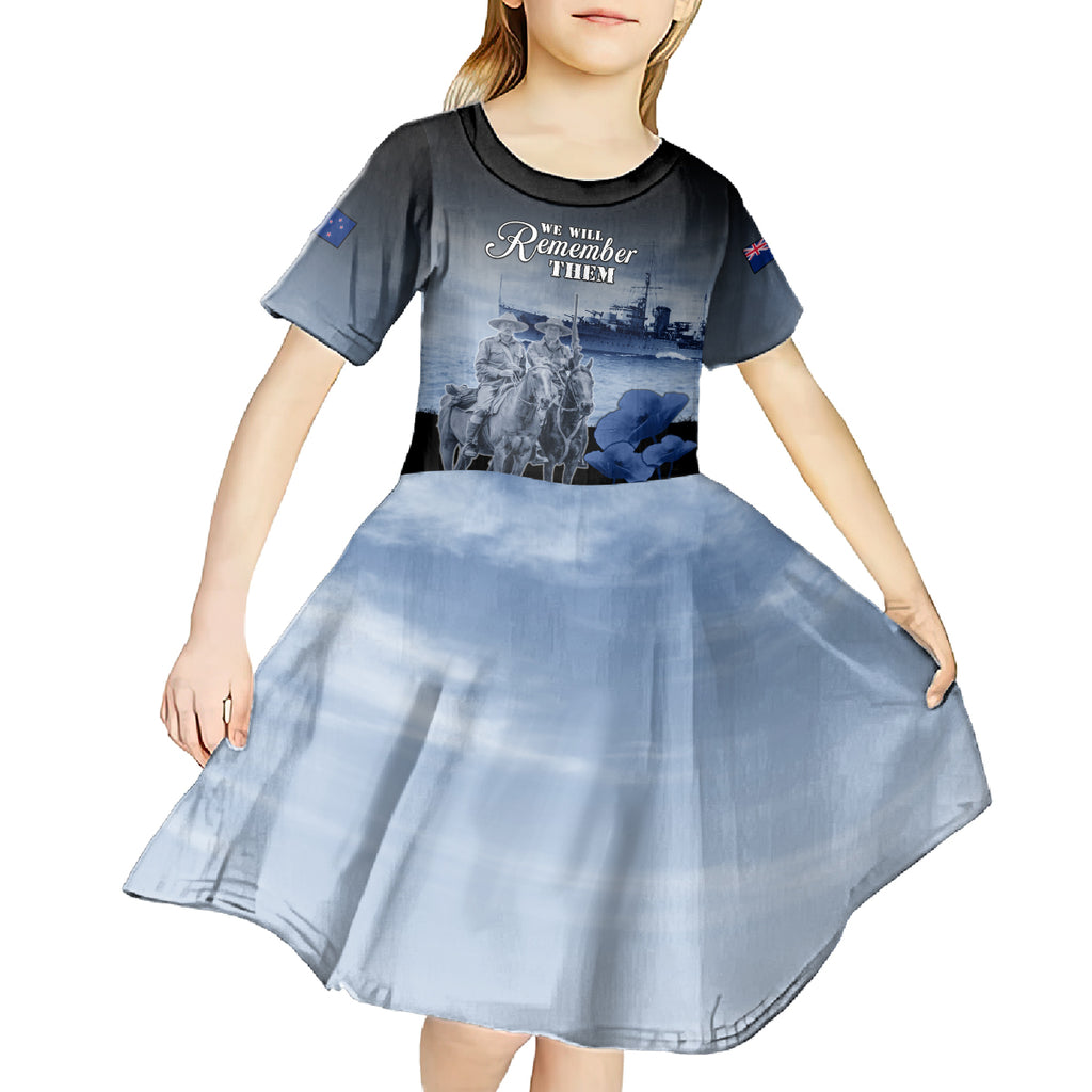 New Zealand ANZAC Day Kid Short Sleeve Dress HMNZS Achilles We Will Remember Them