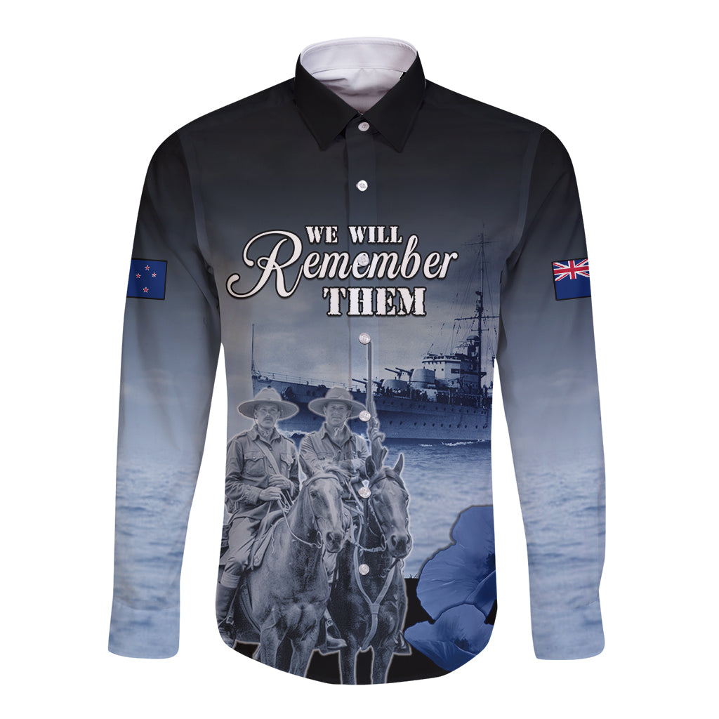 New Zealand ANZAC Day Long Sleeve Button Shirt HMNZS Achilles We Will Remember Them