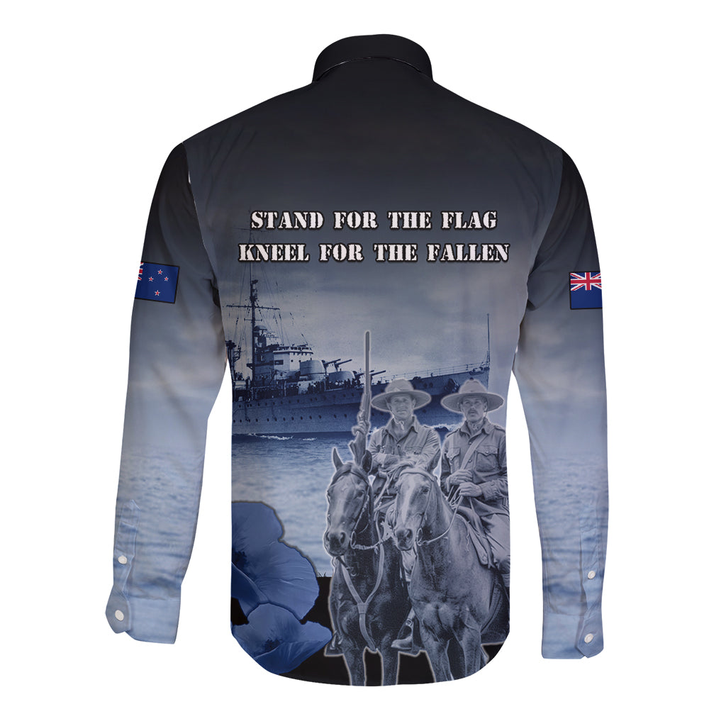 New Zealand ANZAC Day Long Sleeve Button Shirt HMNZS Achilles We Will Remember Them