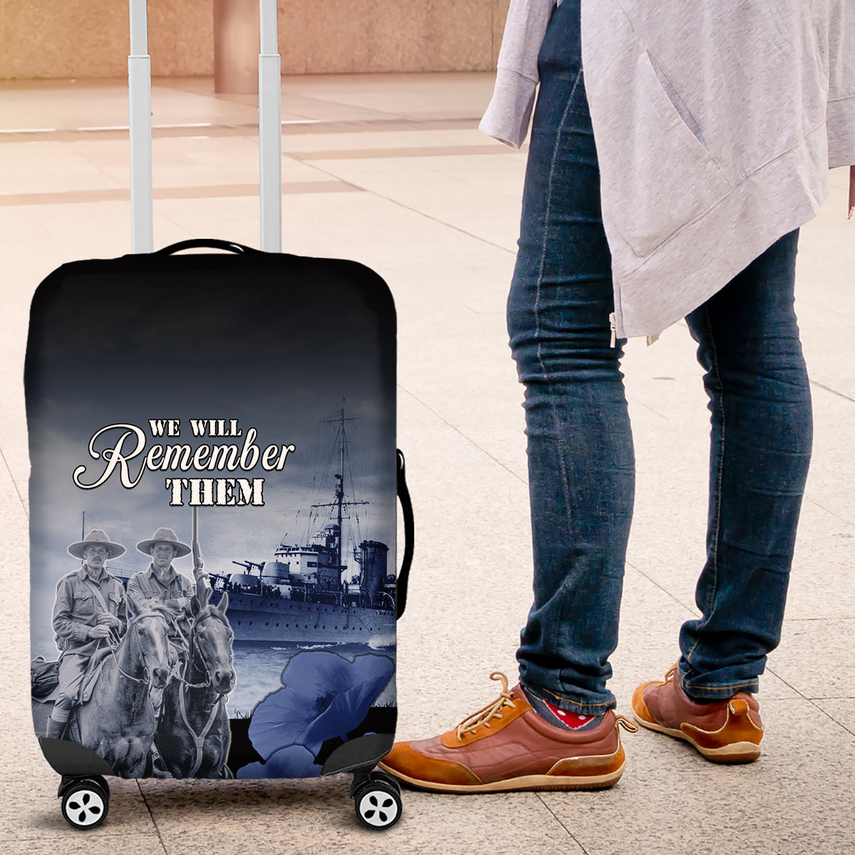 New Zealand ANZAC Day Luggage Cover HMNZS Achilles We Will Remember Them