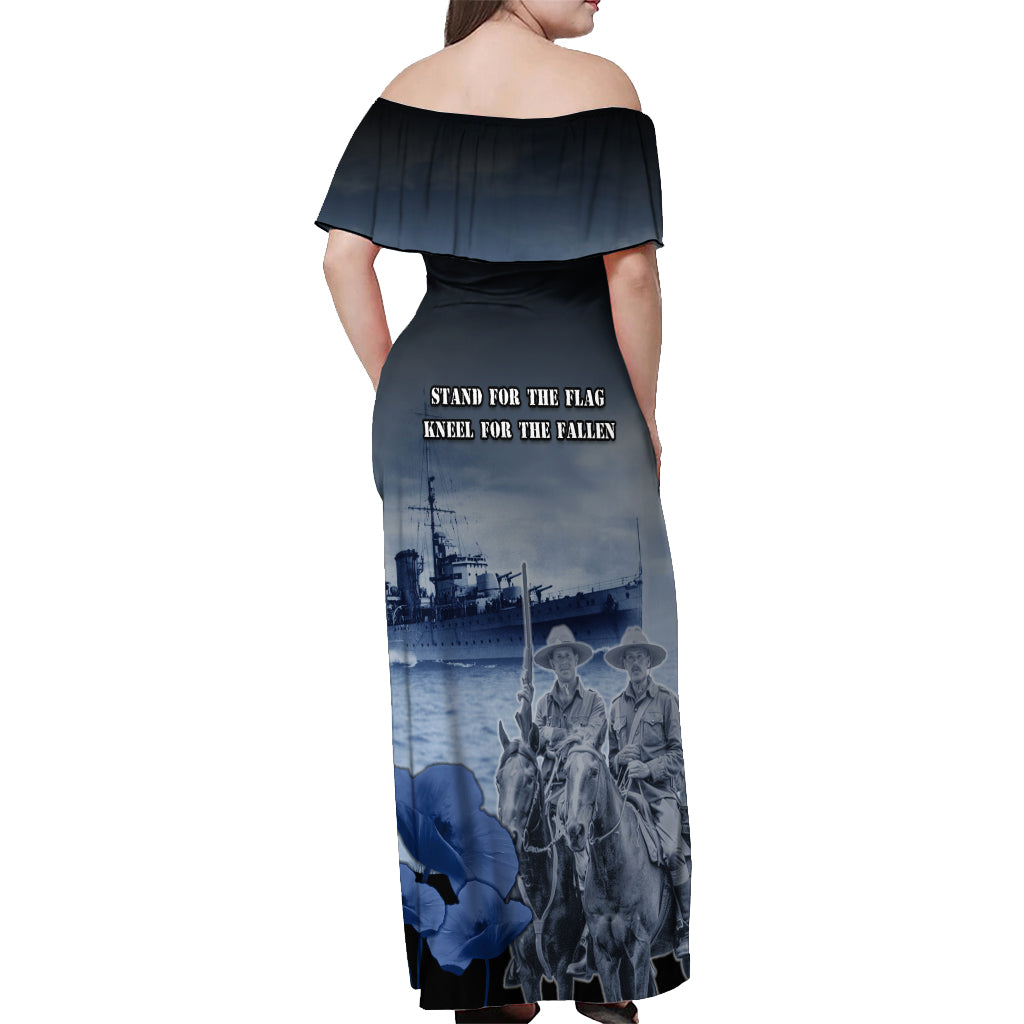 New Zealand ANZAC Day Off Shoulder Maxi Dress HMNZS Achilles We Will Remember Them