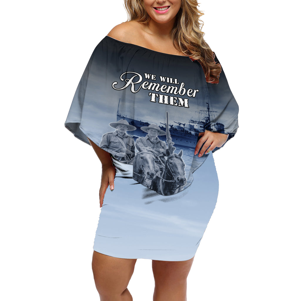 New Zealand ANZAC Day Off Shoulder Short Dress HMNZS Achilles We Will Remember Them