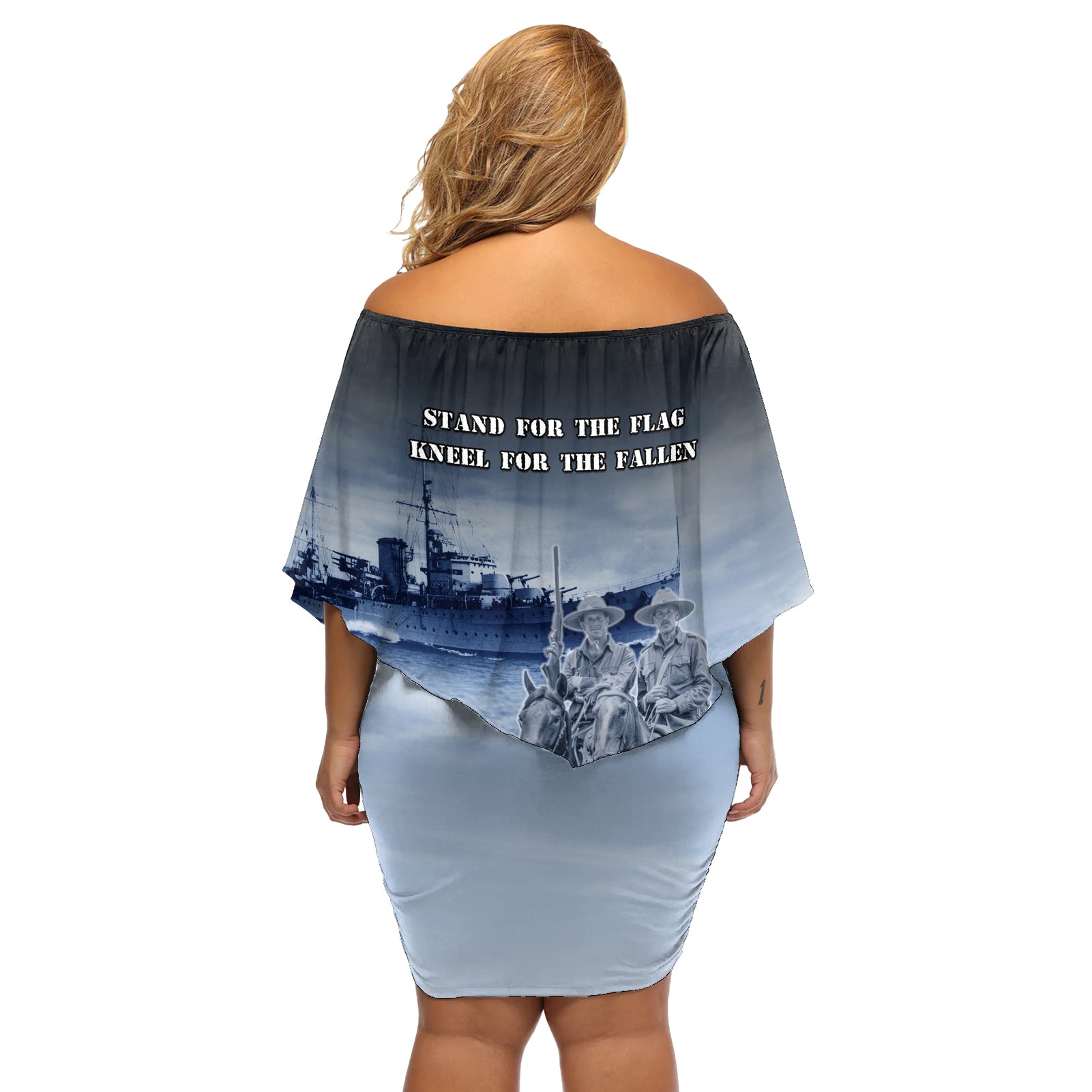 New Zealand ANZAC Day Off Shoulder Short Dress HMNZS Achilles We Will Remember Them