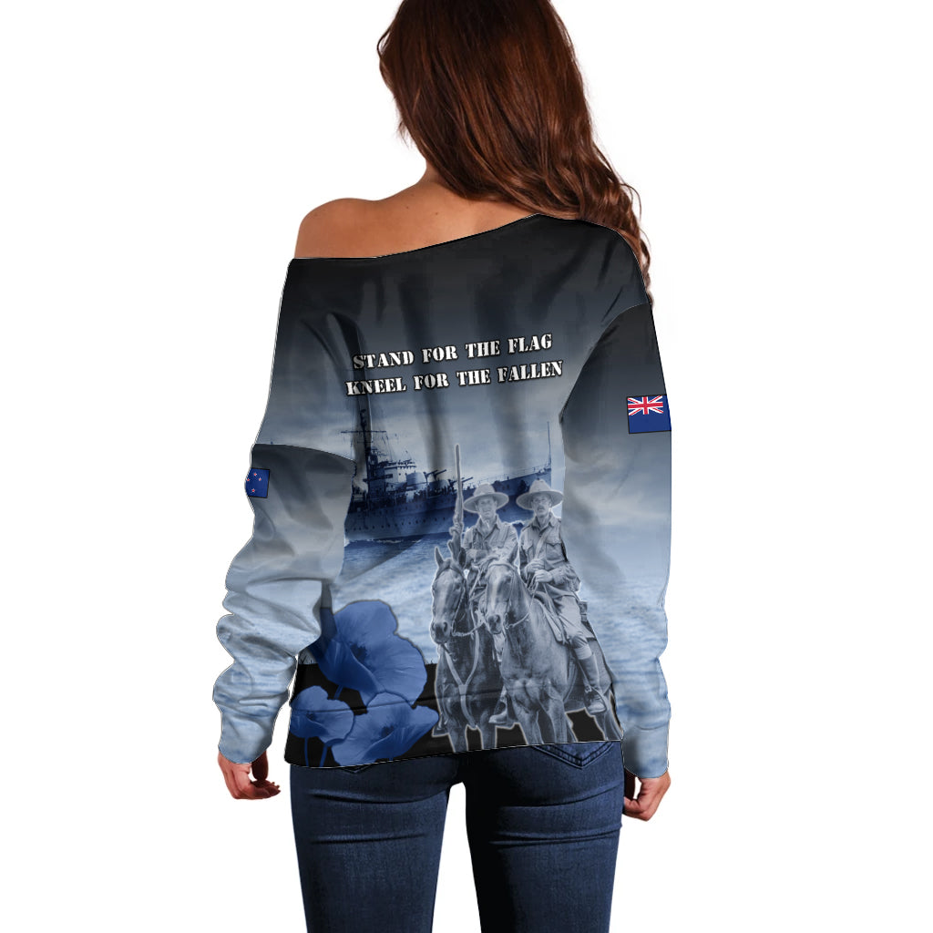 New Zealand ANZAC Day Off Shoulder Sweater HMNZS Achilles We Will Remember Them