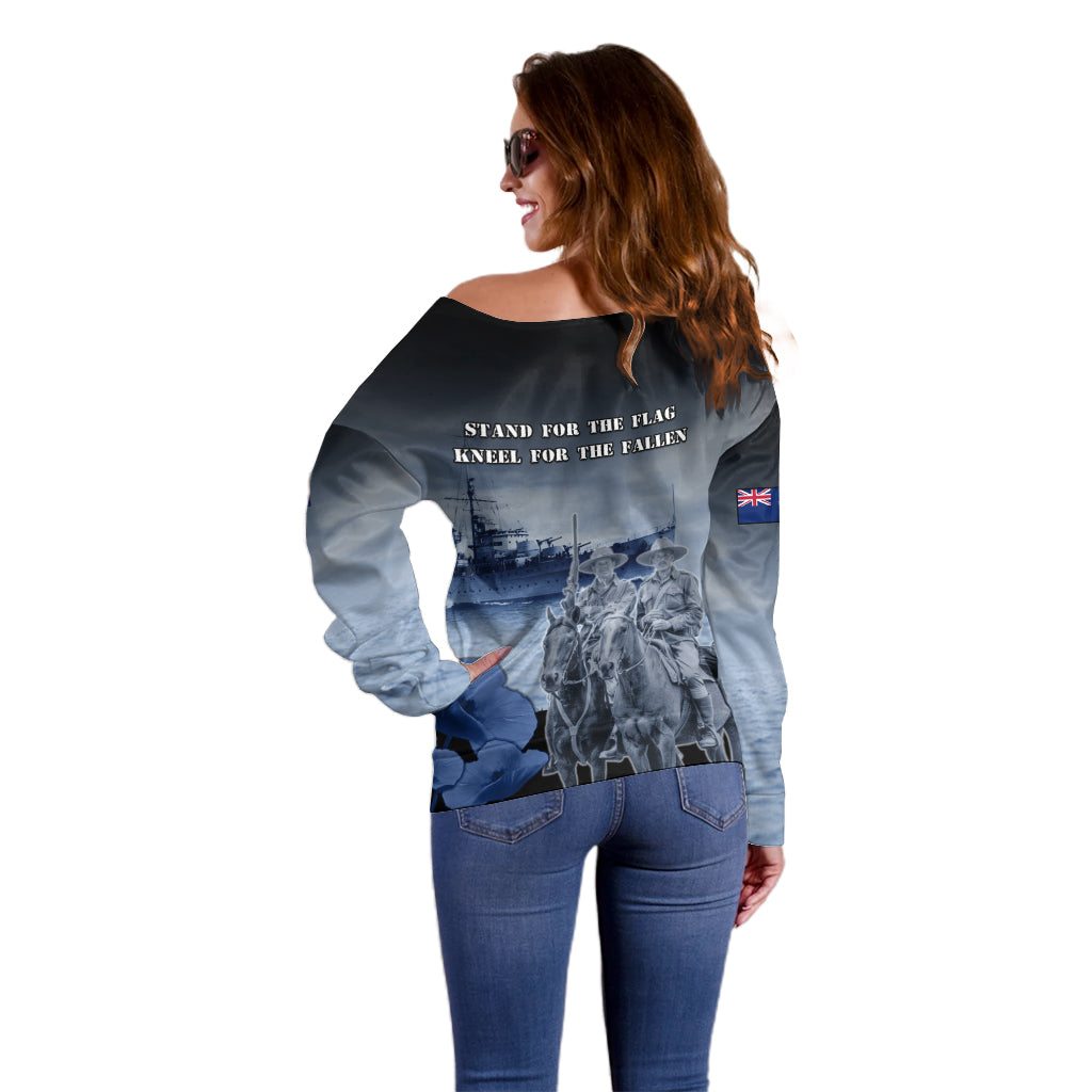 New Zealand ANZAC Day Off Shoulder Sweater HMNZS Achilles We Will Remember Them