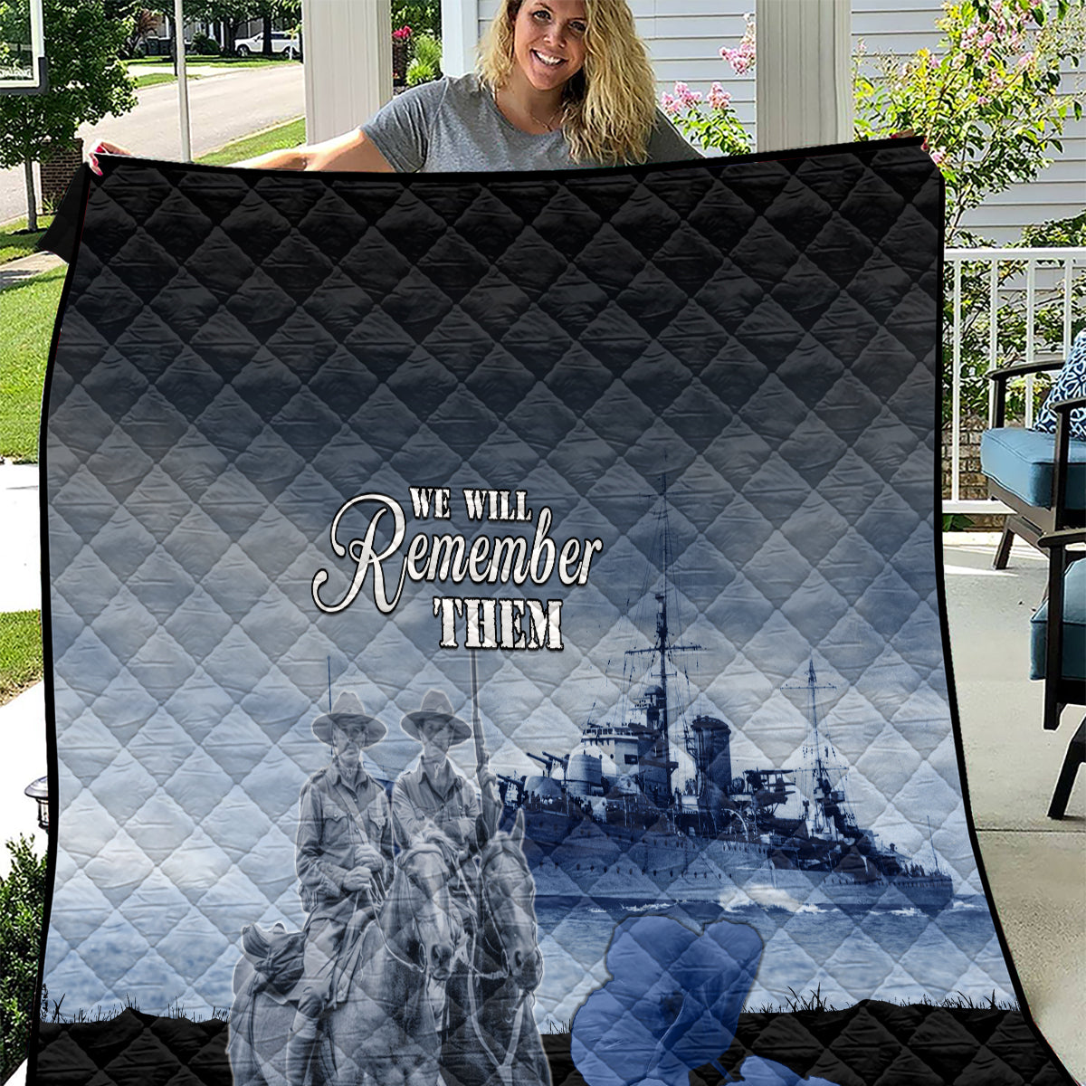 New Zealand ANZAC Day Quilt HMNZS Achilles We Will Remember Them