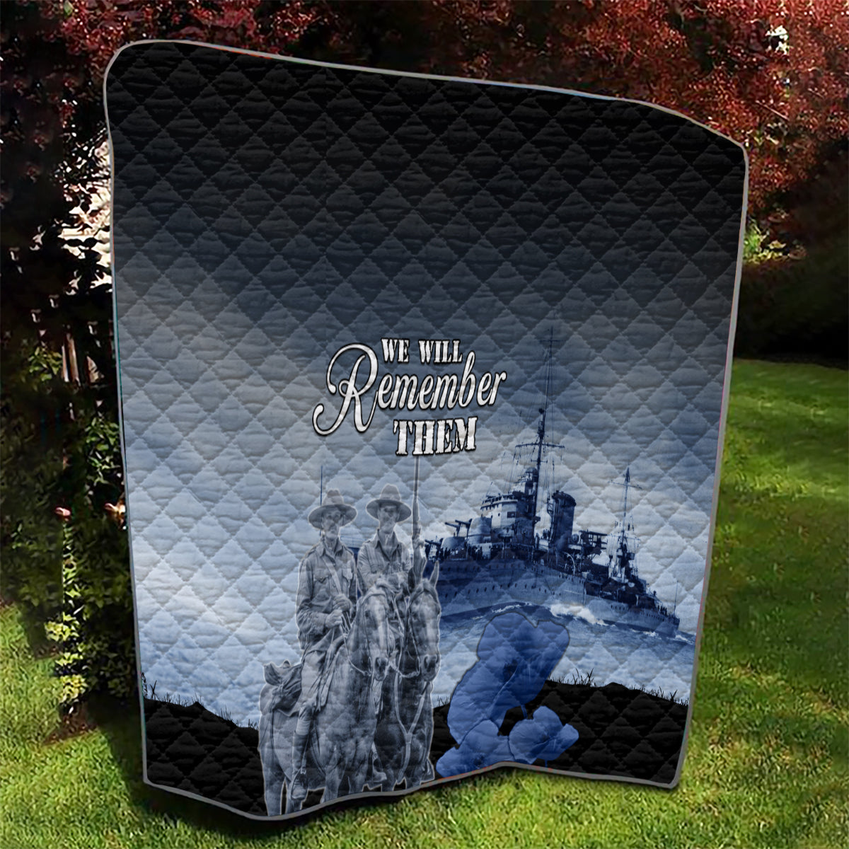 New Zealand ANZAC Day Quilt HMNZS Achilles We Will Remember Them