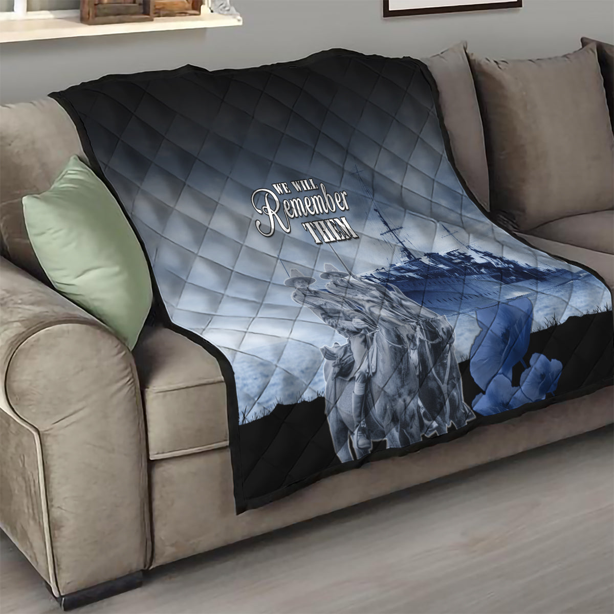 New Zealand ANZAC Day Quilt HMNZS Achilles We Will Remember Them