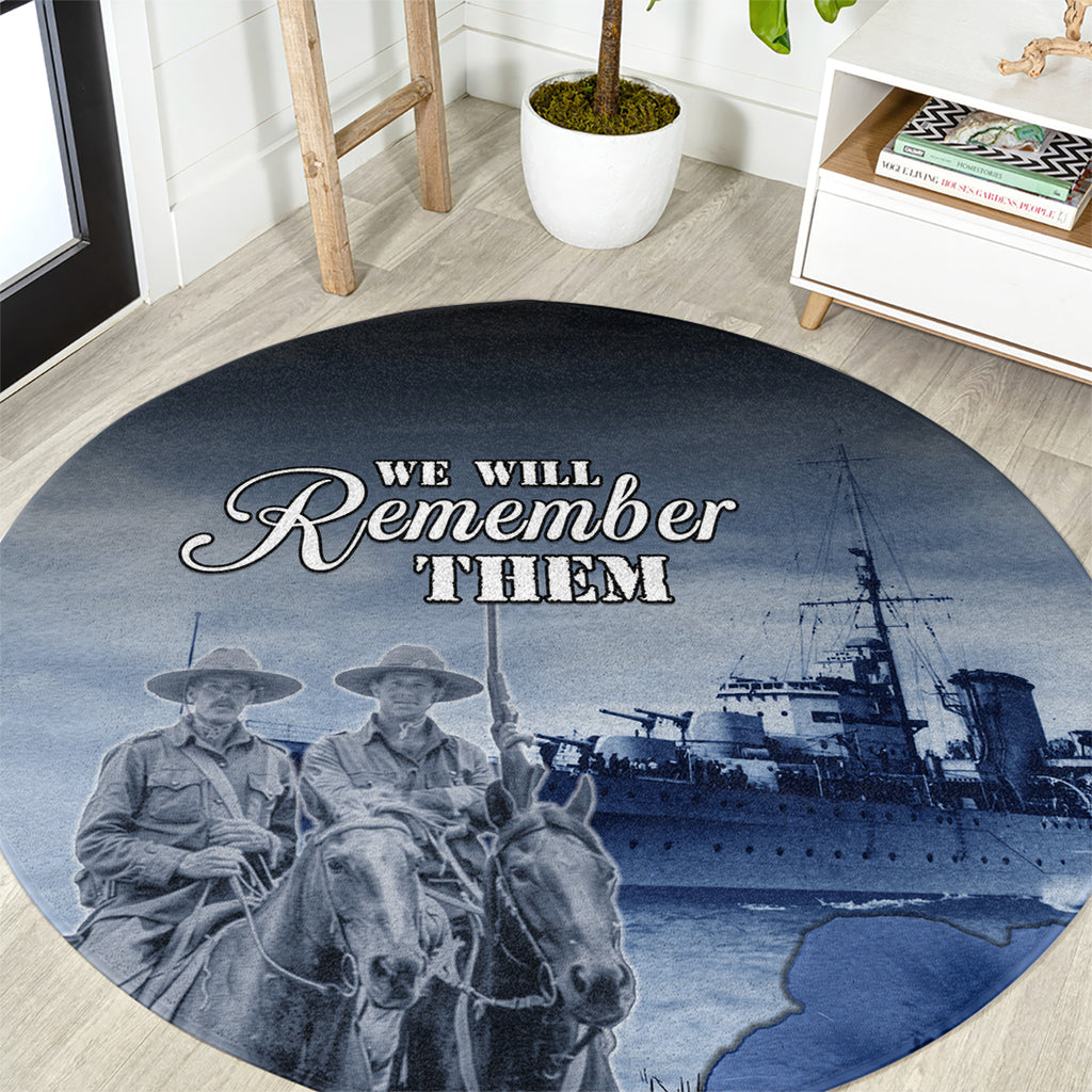 New Zealand ANZAC Day Round Carpet HMNZS Achilles We Will Remember Them
