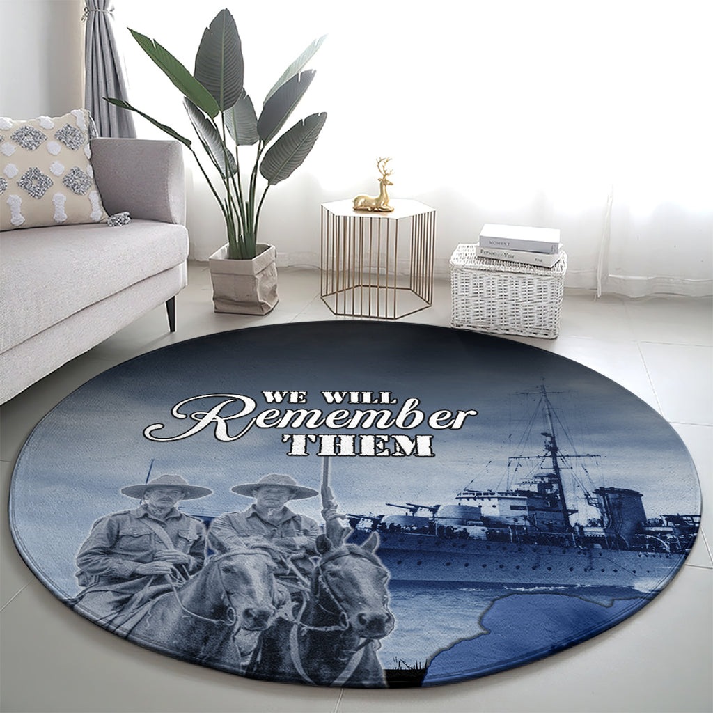 New Zealand ANZAC Day Round Carpet HMNZS Achilles We Will Remember Them