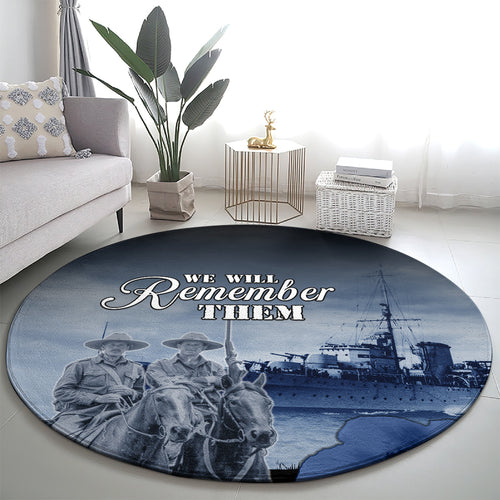 New Zealand ANZAC Day Round Carpet HMNZS Achilles We Will Remember Them
