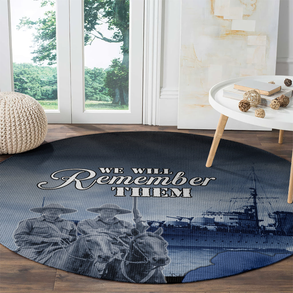 New Zealand ANZAC Day Round Carpet HMNZS Achilles We Will Remember Them