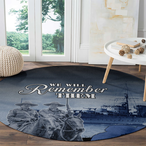 New Zealand ANZAC Day Round Carpet HMNZS Achilles We Will Remember Them