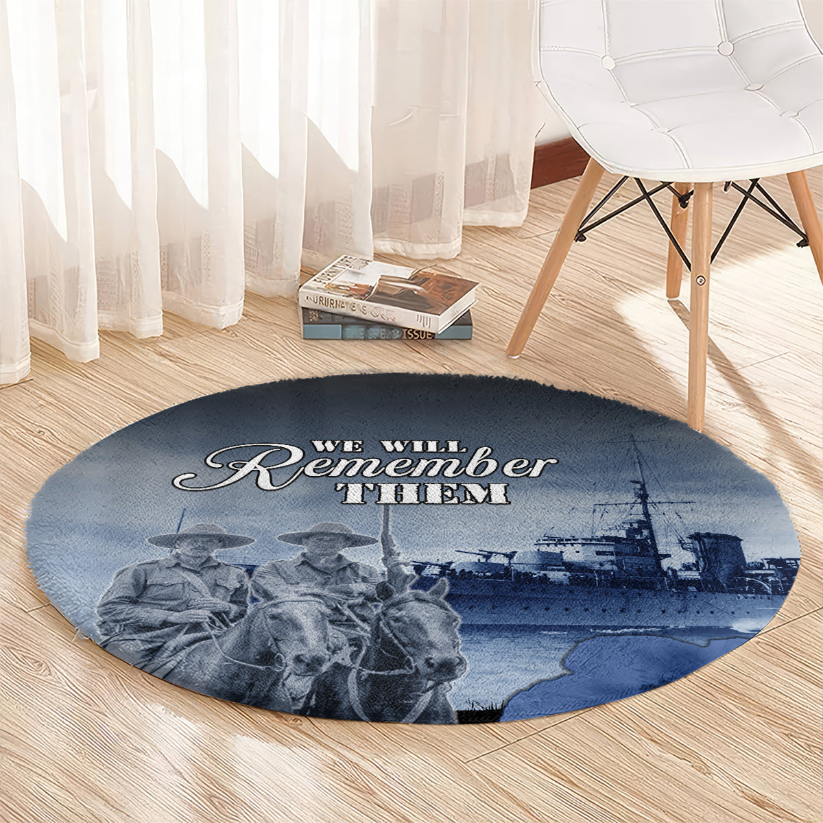 New Zealand ANZAC Day Round Carpet HMNZS Achilles We Will Remember Them