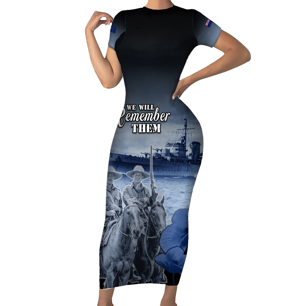 New Zealand ANZAC Day Short Sleeve Bodycon Dress HMNZS Achilles We Will Remember Them