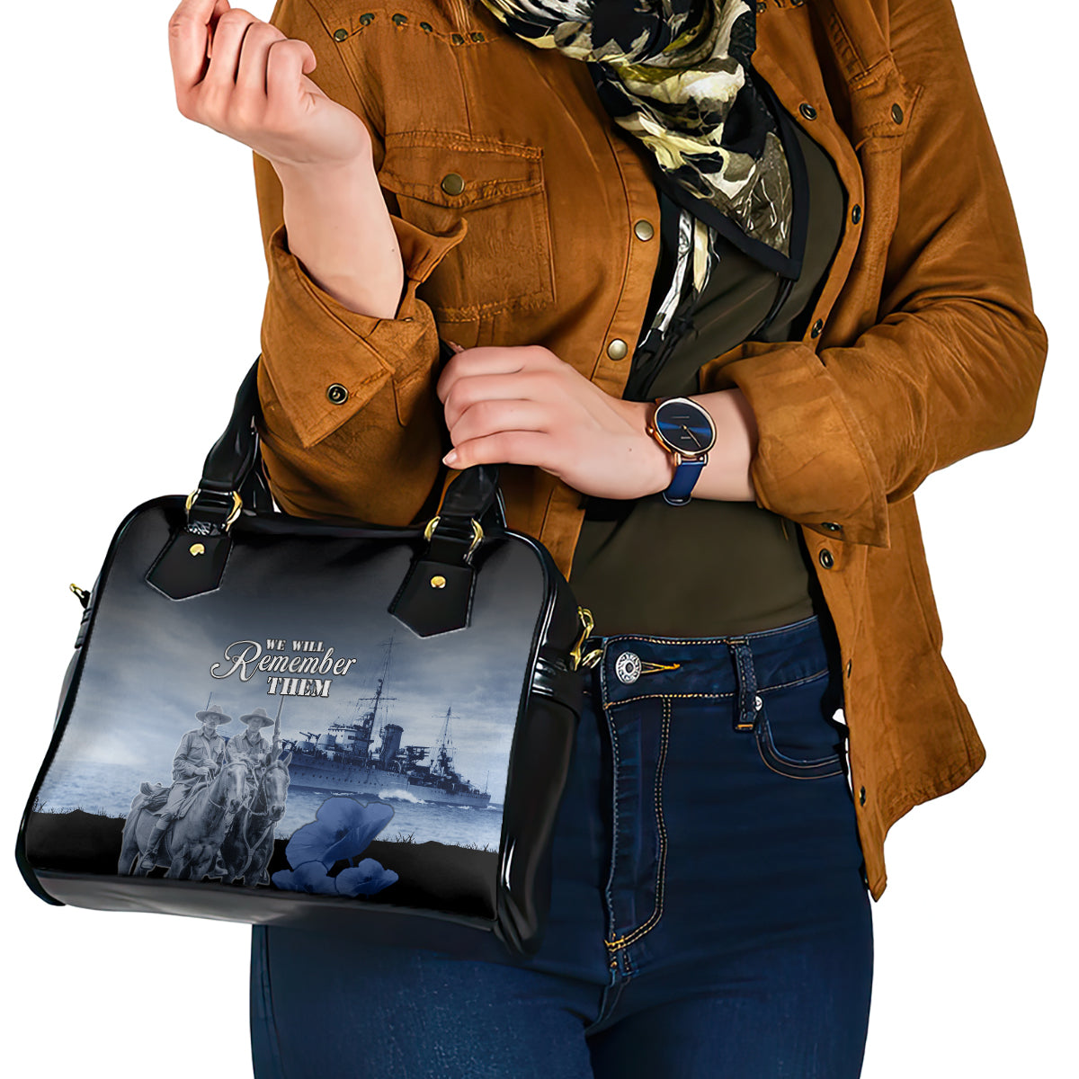 New Zealand ANZAC Day Shoulder Handbag HMNZS Achilles We Will Remember Them