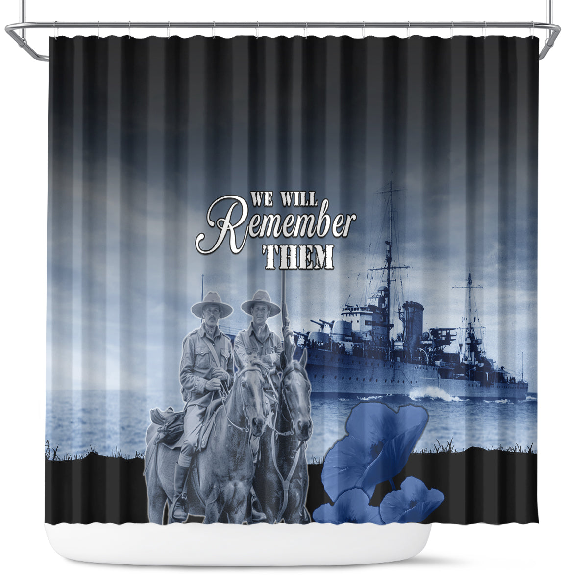 New Zealand ANZAC Day Shower Curtain HMNZS Achilles We Will Remember Them