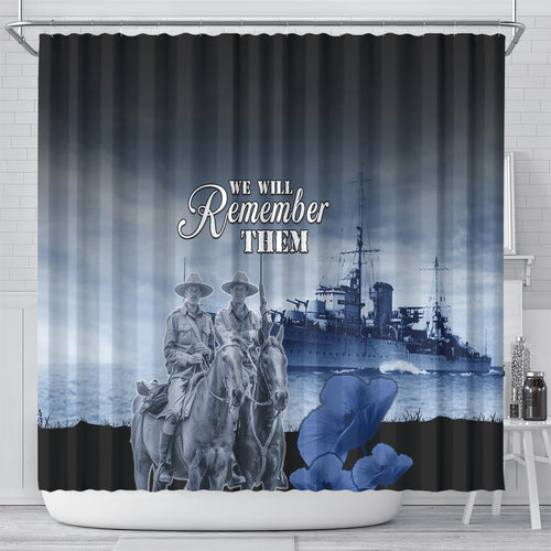 New Zealand ANZAC Day Shower Curtain HMNZS Achilles We Will Remember Them