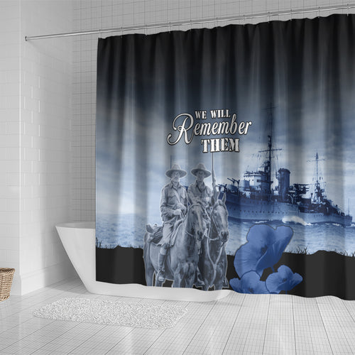 New Zealand ANZAC Day Shower Curtain HMNZS Achilles We Will Remember Them