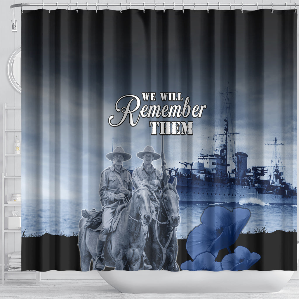 New Zealand ANZAC Day Shower Curtain HMNZS Achilles We Will Remember Them
