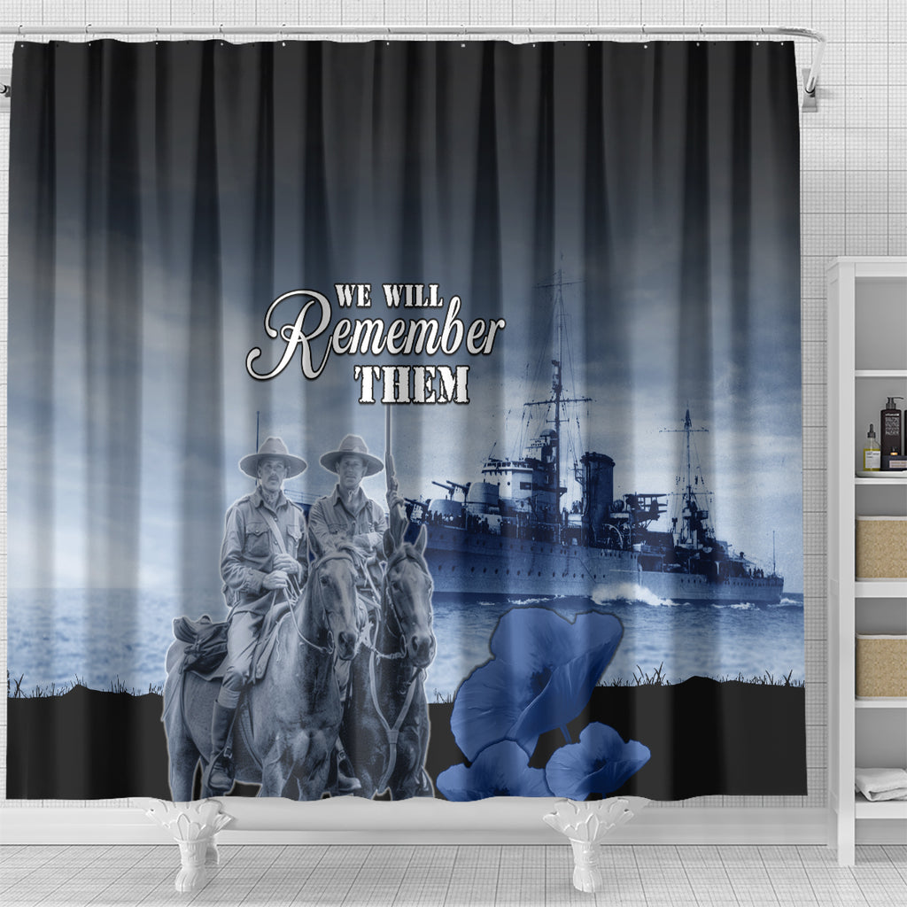 New Zealand ANZAC Day Shower Curtain HMNZS Achilles We Will Remember Them