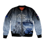 New Zealand ANZAC Day Sleeve Zip Bomber Jacket HMNZS Achilles We Will Remember Them