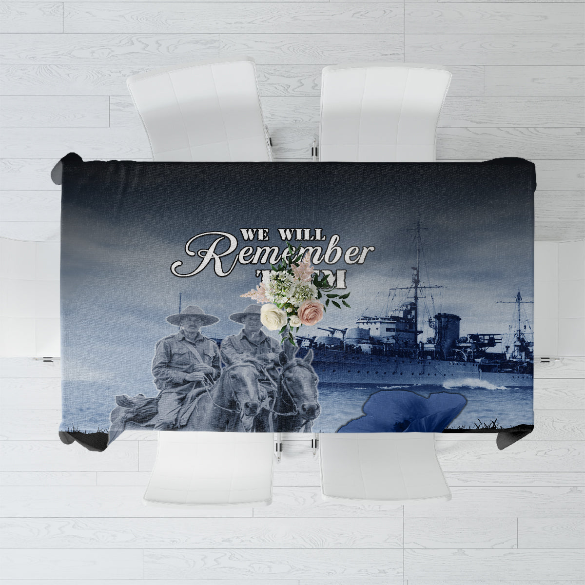 New Zealand ANZAC Day Tablecloth HMNZS Achilles We Will Remember Them
