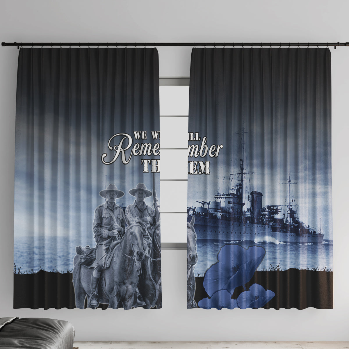 New Zealand ANZAC Day Window Curtain HMNZS Achilles We Will Remember Them