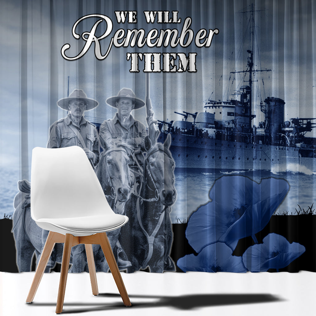 New Zealand ANZAC Day Window Curtain HMNZS Achilles We Will Remember Them