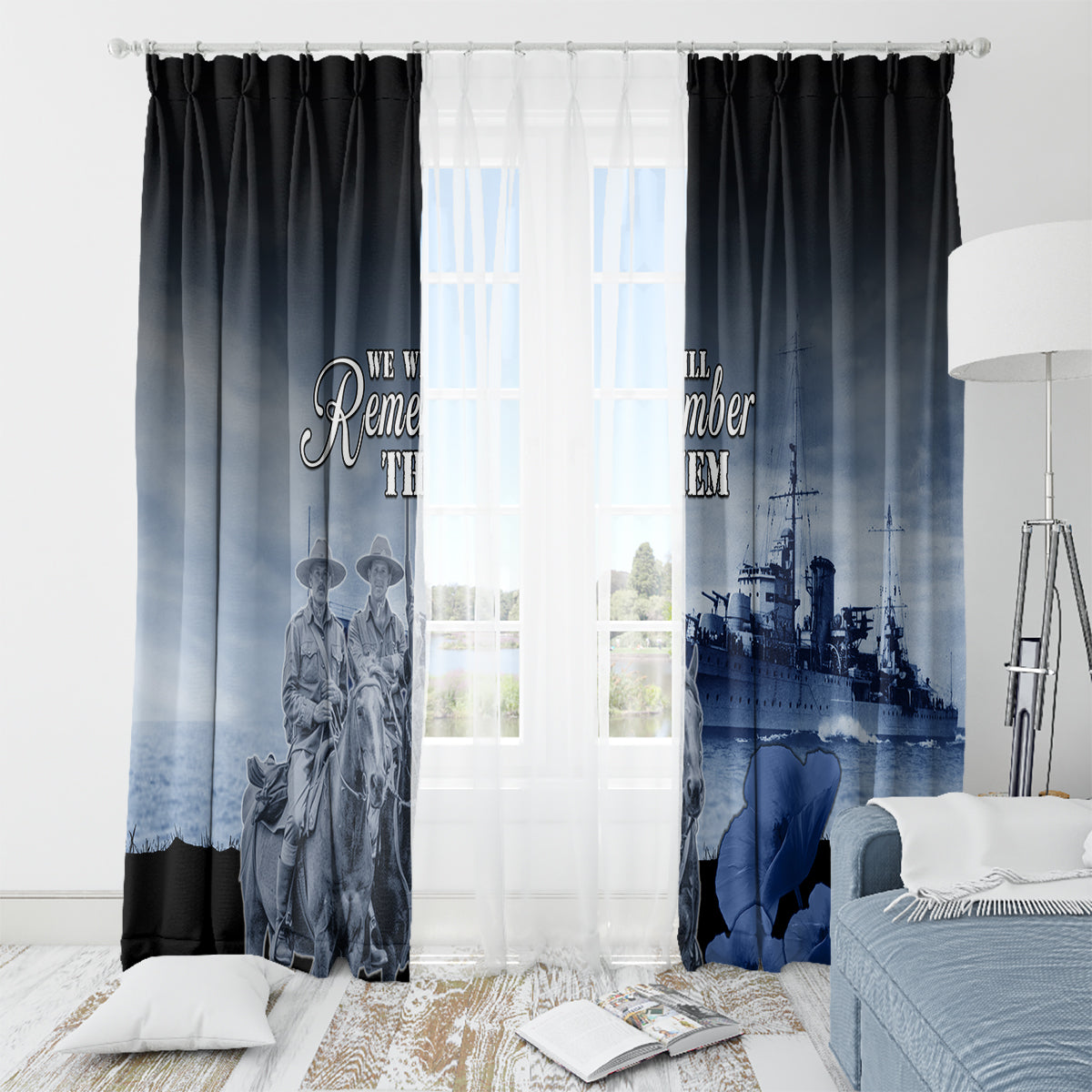 New Zealand ANZAC Day Window Curtain HMNZS Achilles We Will Remember Them