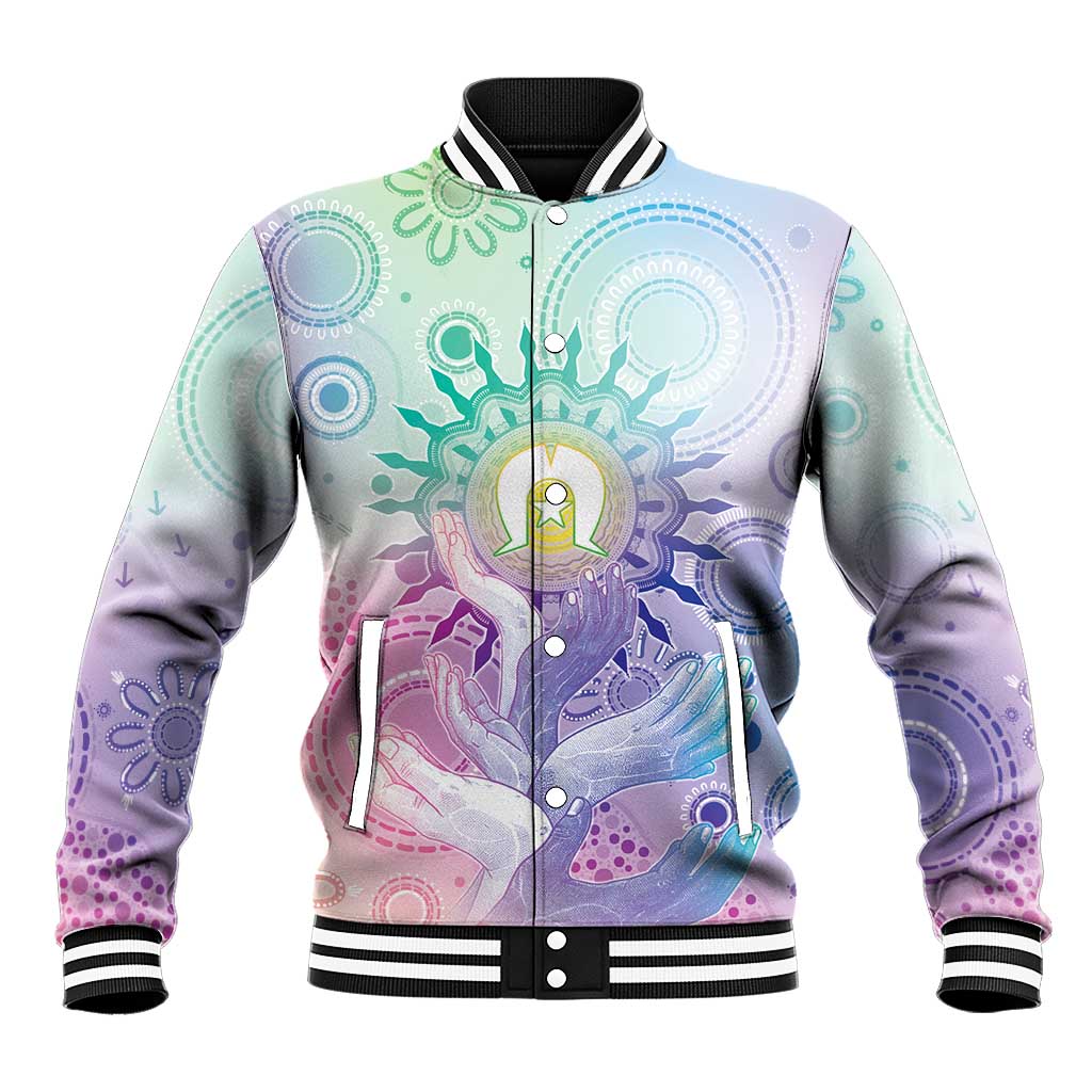 Aussie NAIDOC Week Baseball Jacket Pastel Aboriginal Dot Art