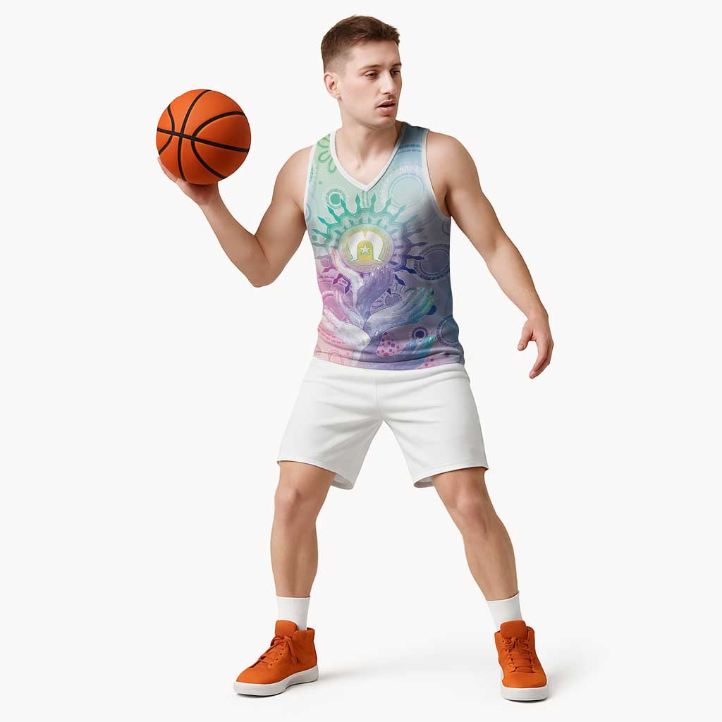 Aussie NAIDOC Week Basketball Jersey Pastel Aboriginal Dot Art