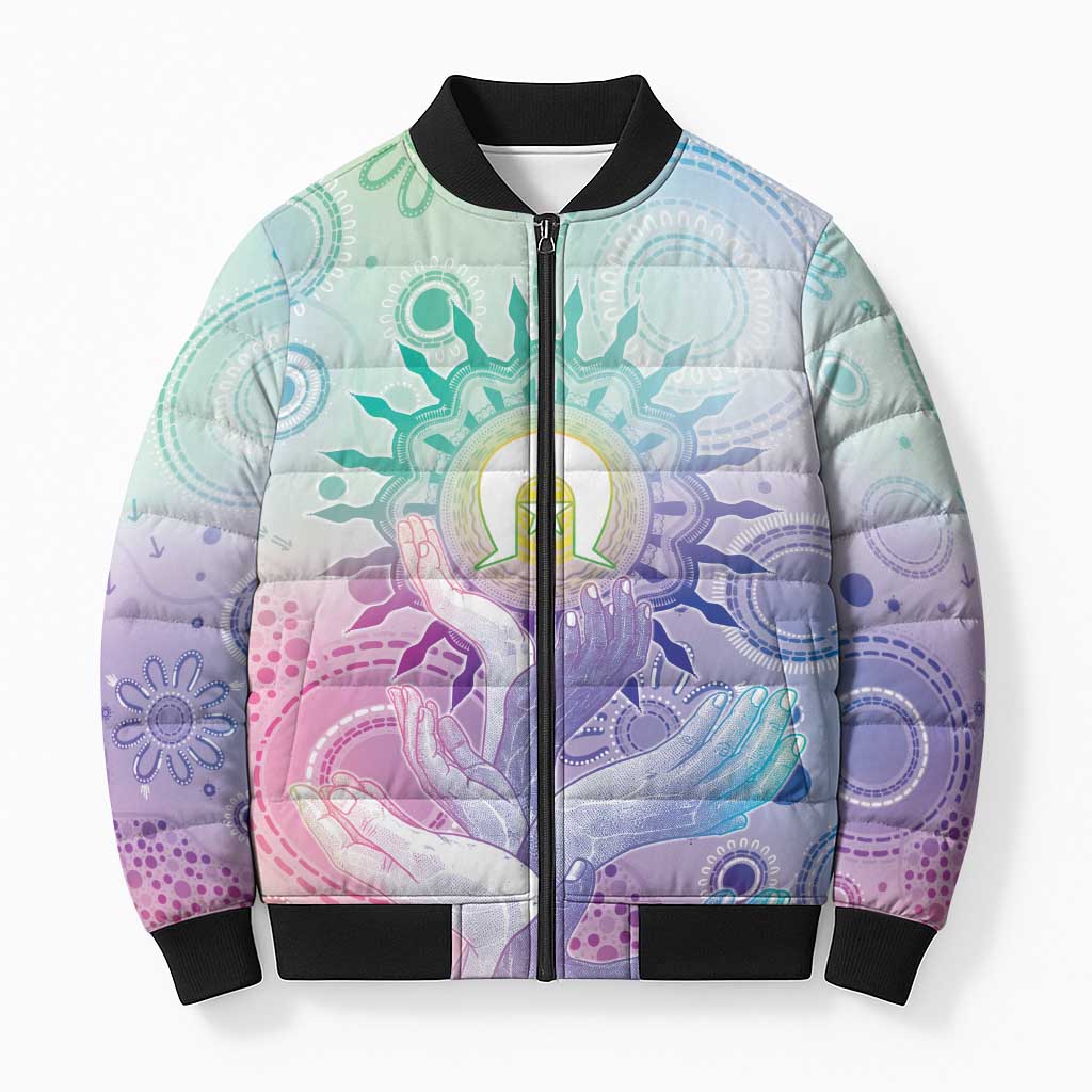 Aussie NAIDOC Week Bomber Puffer Jacket Pastel Aboriginal Dot Art