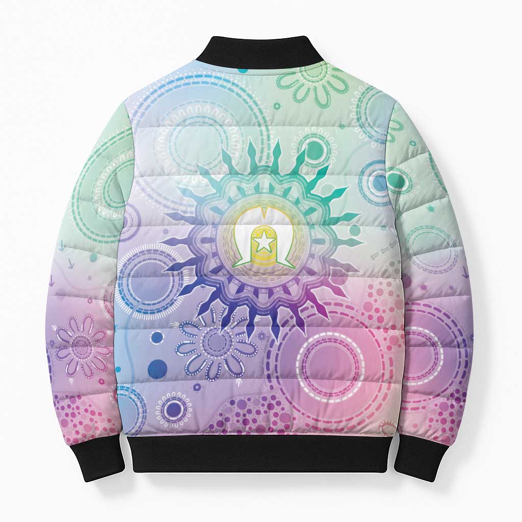 Aussie NAIDOC Week Bomber Puffer Jacket Pastel Aboriginal Dot Art