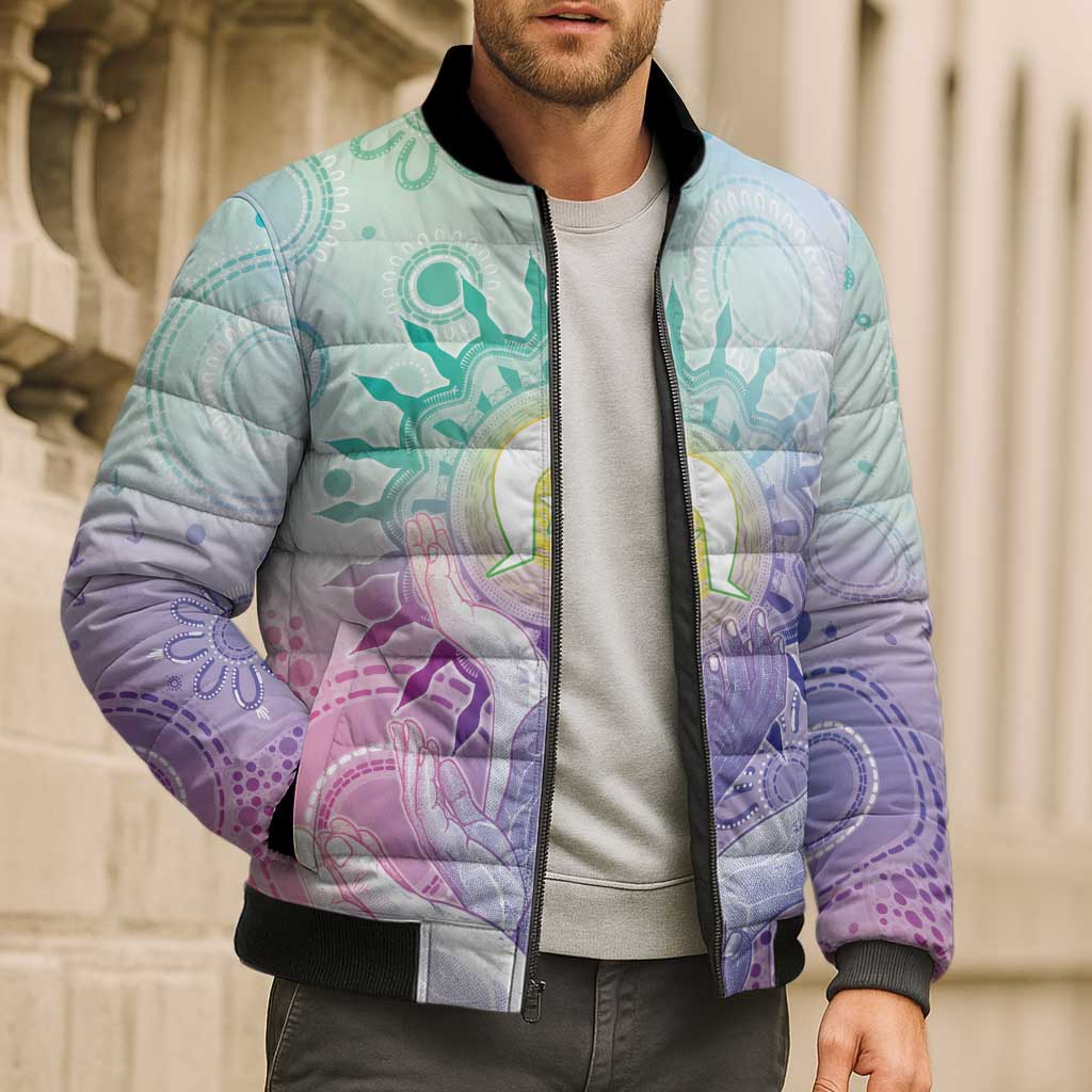 Aussie NAIDOC Week Bomber Puffer Jacket Pastel Aboriginal Dot Art