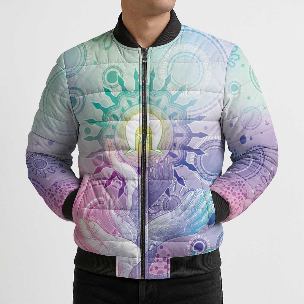 Aussie NAIDOC Week Bomber Puffer Jacket Pastel Aboriginal Dot Art