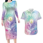 Aussie NAIDOC Week Couples Matching Long Sleeve Bodycon Dress and Hawaiian Shirt Pastel Aboriginal Dot Art