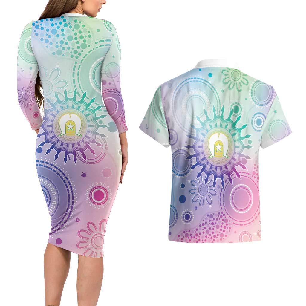 Aussie NAIDOC Week Couples Matching Long Sleeve Bodycon Dress and Hawaiian Shirt Pastel Aboriginal Dot Art