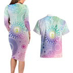 Aussie NAIDOC Week Couples Matching Long Sleeve Bodycon Dress and Hawaiian Shirt Pastel Aboriginal Dot Art