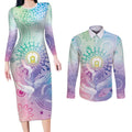 Aussie NAIDOC Week Couples Matching Long Sleeve Bodycon Dress and Long Sleeve Button Shirt Pastel Aboriginal Dot Art