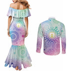Aussie NAIDOC Week Couples Matching Mermaid Dress and Long Sleeve Button Shirt Pastel Aboriginal Dot Art