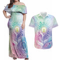 Aussie NAIDOC Week Couples Matching Off Shoulder Maxi Dress and Hawaiian Shirt Pastel Aboriginal Dot Art