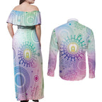 Aussie NAIDOC Week Couples Matching Off Shoulder Maxi Dress and Long Sleeve Button Shirt Pastel Aboriginal Dot Art