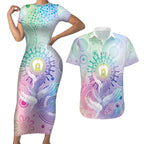 Aussie NAIDOC Week Couples Matching Short Sleeve Bodycon Dress and Hawaiian Shirt Pastel Aboriginal Dot Art