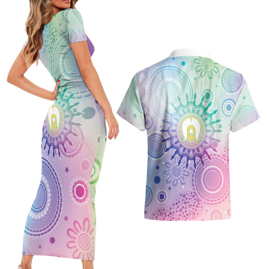 Aussie NAIDOC Week Couples Matching Short Sleeve Bodycon Dress and Hawaiian Shirt Pastel Aboriginal Dot Art